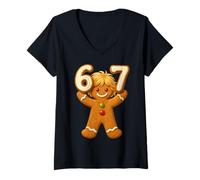 Donna Gingerbread Six Seven 67 Meme 6 7 Divertente Natale Ragazzi Bambini Maglietta con Collo a V