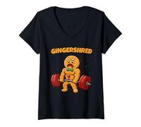 Donna Gingershred Funny Gingerbread Man Gym Workout Christmas Maglietta con Collo a V