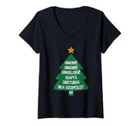 Donna Gingobbè Jingle Bells Babbo Natale, Albero di Natale, Regalo Maglietta con Collo a V