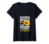 Donna Giocare all'ukulele è Come Andare in Bicicletta Divertente Musicista Maglietta con Collo a V