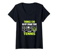 Donna Giocare un Guarda Tennis Divertente Giocatore di Tennis Maglietta con Collo a V