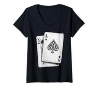 Donna Giocatore del Casinò del Poker delle Carte da Gioco del Blackjack di re Maglietta con Collo a V