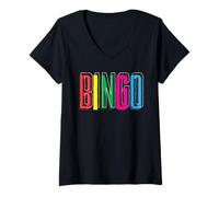 Donna Giocatore di Bingo Colorato Bingo Lettere Divertente Maglietta con Collo a V