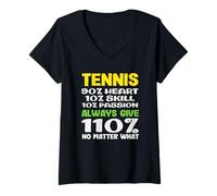 Donna Giocatore di Tennis 90% Abilità Passione Cuore 110% Dare Sempre Maglietta con Collo a V