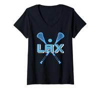 Donna Giocatore Lacrosse Humor Icona Minimalista Maglietta con Collo a V