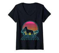 Donna Giocattolo Inglese Terrier Cane Vintage 80s Vaporwave Maglietta con Collo a V