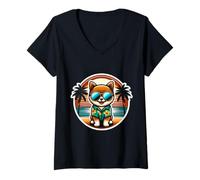 Donna Giocattolo russo Proprietario Cane Estate Vibes Vacanza Vacanza Vintage Maglietta con Collo a V