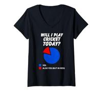 Donna Giocherò a Cricket Oggi? Sarcastic Pie Chart Giocatore di Cricket Maglietta con Collo a V