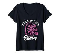 Donna Giochiamo Freccette Bitches Dartboard Dart Player Women Grunge Maglietta con Collo a V
