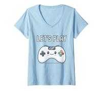 Donna Giochiamo Kawaii Controller Carino Adorabile Gioco Videogioco Maglietta con Collo a V