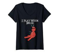 Donna Gioco Ancora con Le Bambole Divertente Halloween Voodoo Maglietta con Collo a V