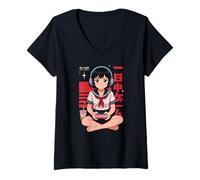 Donna Gioco Anime per Ragazze Tutto Il Giorno Giapponese Waifu Gamer Boba Tea Giappone Maglietta con Collo a V