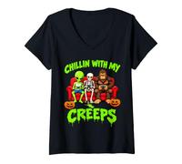 Donna Gioco Bigfoot Alien Skeleton Chillin con i Miei brividi Maglietta con Collo a V