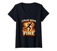 Donna Gioco con Fire Stuntman Action Flame Performer Maglietta con Collo a V