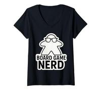 Donna Gioco da Tavolo Nerd Divertente Meeple Nerd Occhiali da Tavolo Geek Divertimento Maglietta con Collo a V
