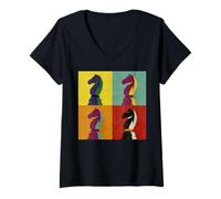 Donna Gioco da Tavolo per Amanti degli Scacchi, Cavaliere scacco mato, Stile Pop Art Maglietta con Collo a V