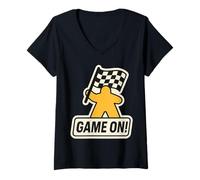 Donna Gioco da Tavolo sul Gioco da Tavolo Torneo Meeple Scacchi Bandiera Divertimento Maglietta con Collo a V
