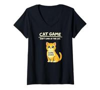 Donna Gioco del Gatto. Game Over Non Guardare Il Gatto Maglietta con Collo a V