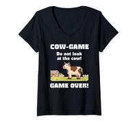 Donna Gioco della Mucca Non Guardare Il Gioco della Mucca Oltre Il Gioco a 8 Bit Maglietta con Collo a V