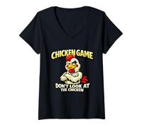 Donna Gioco di Pollo Non Guardare Il Pollo Divertente Maglietta con Collo a V