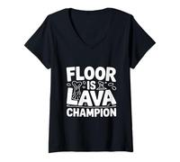 Donna Gioco Divertente Floor Is Lava Champion Maglietta con Collo a V