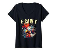 Donna Gioco F-CAW-F Divertente Pollo Urlo Gamer Umorismo Maglietta con Collo a V