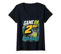 Donna Gioco On 2nd Grade Basket School Spirit Maglietta con Collo a V