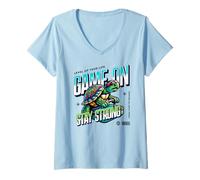 Donna Gioco On Stay Strong Turtle Gamer Level Up Maglietta con Collo a V