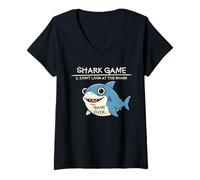 Donna Gioco Shark Don't Look At The Shark Funny Shark Maglietta con Collo a V
