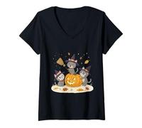 Donna Giocosi Gattini di Halloween con Zucca Strega magia Maglietta con Collo a V