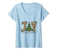 Donna Gioia al Mondo Leopardo Natale Maglietta con Collo a V