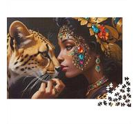 Donna gioiello leopardo Difficile Puzzle 1000 pezzi per adulti Donna graziosa in momento tenero con tigre selvaggia Premium robusto alta qualità vibrante stimolante antistress 38x26cm/1000pz