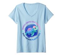 Donna Giornata mondiale delle tartarughe Mantieni il mare in plastica libera per i bambini delle Maglietta con Collo a V