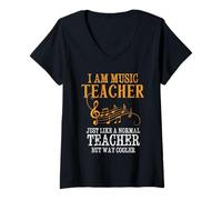 Donna Giornata musicale - Musica - Insegnante di musica scolastica - Amante della musica Maglietta con Collo a V