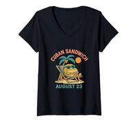 Donna Giornata Nazionale Cubana del panino 23 Agosto Retro Foodie Tampa Mia Maglietta con Collo a V