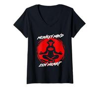 Donna Giornata Nazionale della Scimmia Monkey Mind Zen Heart Maglietta con Collo a V