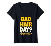 Donna Giorno dei capelli cattivi Parrucchiere Impossibile Taglio di capelli Parrucchiere Parrucchi Maglietta con Collo a V