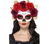 Donna Giorno Dei Morti Maschera & Rosa Costume Gotico Halloween Masquerade