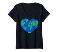 Donna Giorno della Terra Cuore Madre Terra Natura Maglietta con Collo a V
