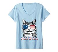 Donna Giorno dell'indipendenza del 4 luglio degli amanti dei gatti patriottici USA Maglietta con Collo a V