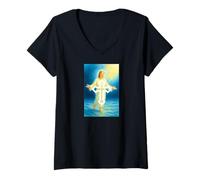 Donna Giovane Gesù Croce Art | Simbolo Spirituale della Fede Cristiana Maglietta con Collo a V