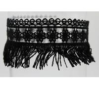 Donna Giovane Moda Collana Girocollo Nappa Largo Nero Tessuto Pizzo Fiore Frange