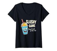 Donna Giovane Silly Gioco Casual Grafica Non Guardare Slushy Cup Maglietta con Collo a V
