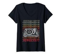 Donna Giradischi con Testo ripetuto Junglist Maglietta con Collo a V