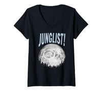 Donna Giradischi Moon Batteria E Basso DJ Jungle Music EDM Junglist Maglietta con Collo a V