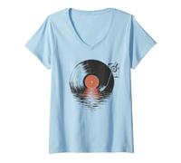 Donna Giradischi Vinile Mare Reflection DJ Retro Maglietta con Collo a V