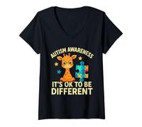 Donna Giraffa per la consapevolezza dell'autismo Va bene essere diversi Puzzle Bambini Maglietta con Collo a V