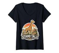 Donna Giraffe Stand Tall Persona Citazione Dire Frase Slogan Cool Maglietta con Collo a V