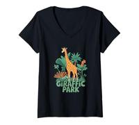 Donna Giraffic Park Fun Safari Adventure Design Maglietta con Collo a V