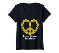 Donna girasole, cuore, pace, simbolo, boho, amore, sole, estetica Maglietta con Collo a V